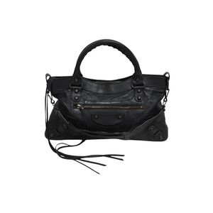 BALENCIAGA The First Handbag Shoulder Bag Black Leather